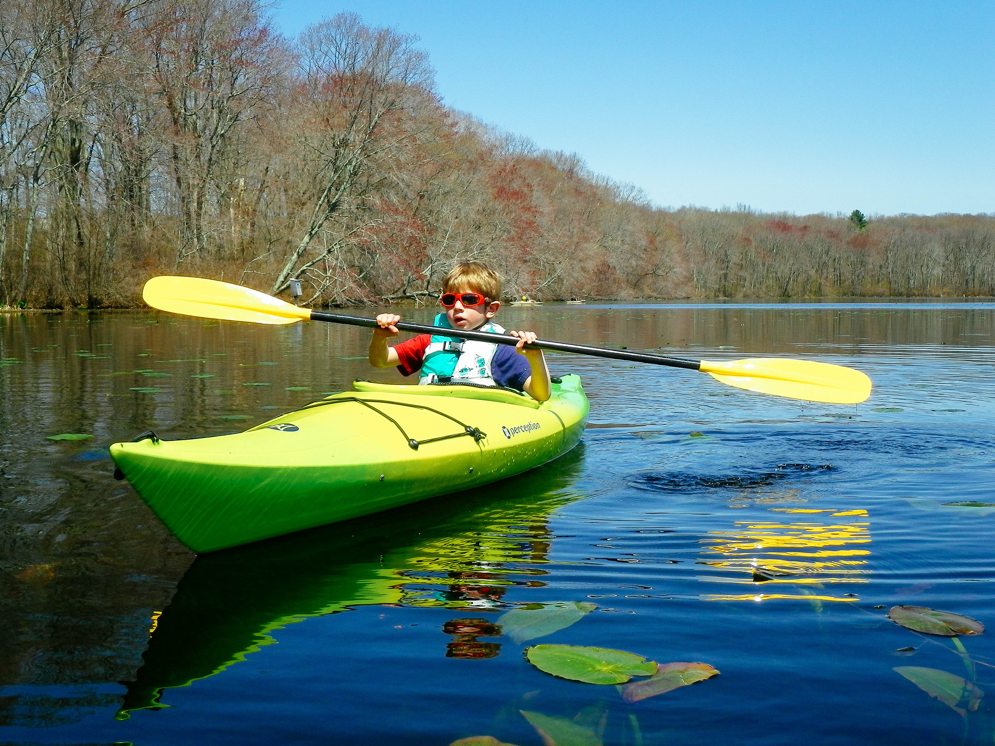 Kayaking with Patrick at Holbrook Pond Dan & Sherree & Patrick